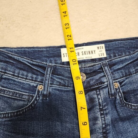 Topman Blue Stretch Skinny Jeans 28 x 30 Medium Dark Wash Button Mid Rise Casual - Picture 5 of 7